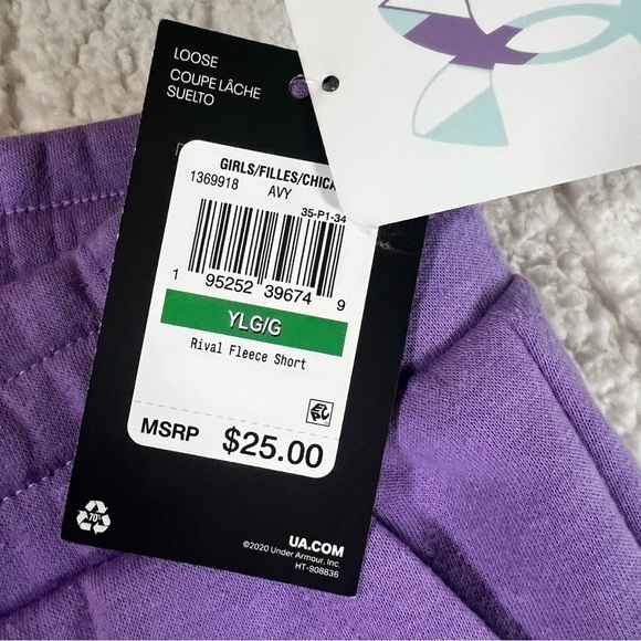 Under Armour | Rival | Fleece | Athletic | Short | Purple | YLG | NWT - Picture 6 of 6